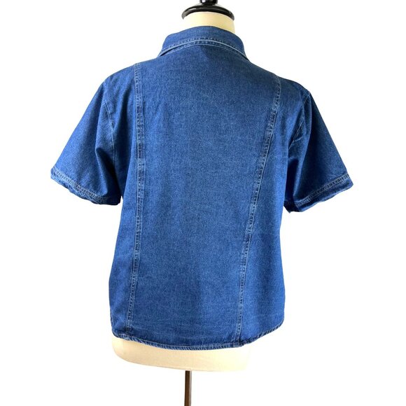 VTG 90's Cottage, Grandma Embroidered Flowers Denim Blouse, Women's PLUS 2X - Picture 3 of 11